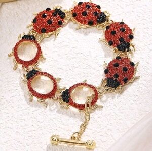 Rhinestone Gold Plated Ladybug Bracelet